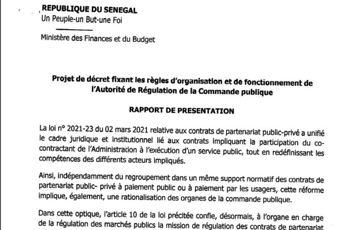 Décret fixant les règles d'organisation et fonctionnement de l'Autorité de Régulation de la Commande Publique (ARCOP)