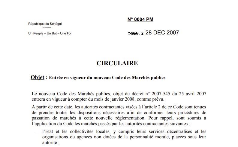 Circulaire n° 0004-PM-CAB-CP du 31 mars 2009 pour la mise en place des cellules de passation de marchés des autorités contractantes