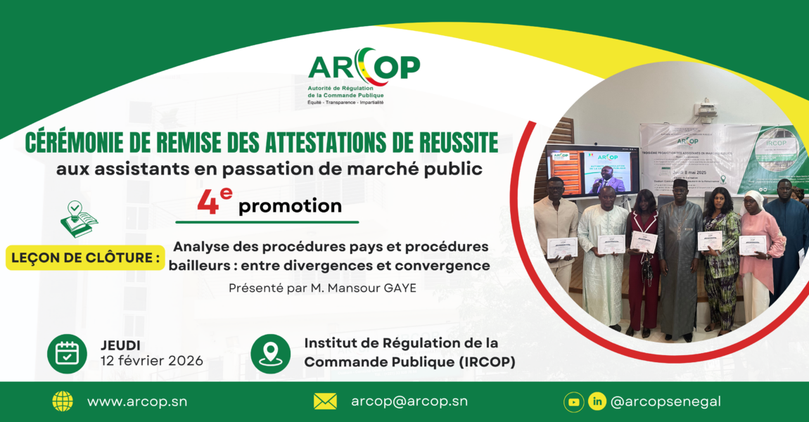 FORMATION ET PROFESSIONNALISATION : Plus de 240 nouveaux assistants en passation de marchés publics certifiés par l’ARCOP