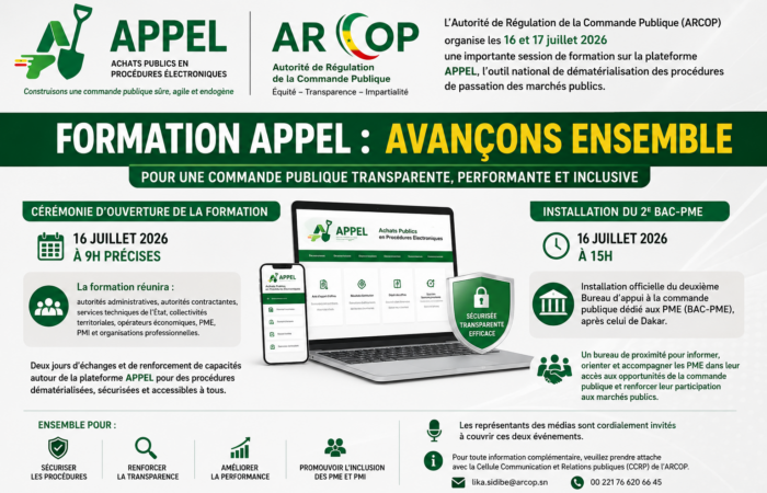 L'ARCOP POURSUIT LA MODERNISATION DE LA COMMANDE PUBLIQUE :Cap sur Kaolack avec la plateforme APPEL et l'installation du deuxième Bureau d'appui à la commande publique (BAC-PME)
